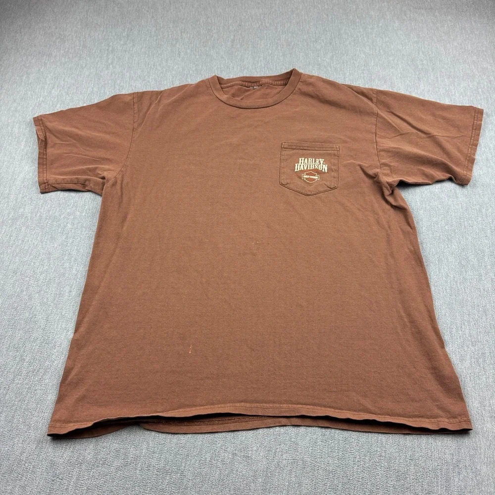 Harley Davidson TShirt Men 2XL XXL Brown Skip Fordyce Riverside Motorcycle Biker
